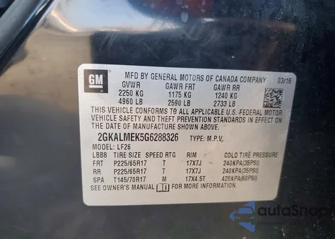 2016 GMC Terrain Sle z USA, uszkodzony, nr VIN 2GKALMEK5G6288326